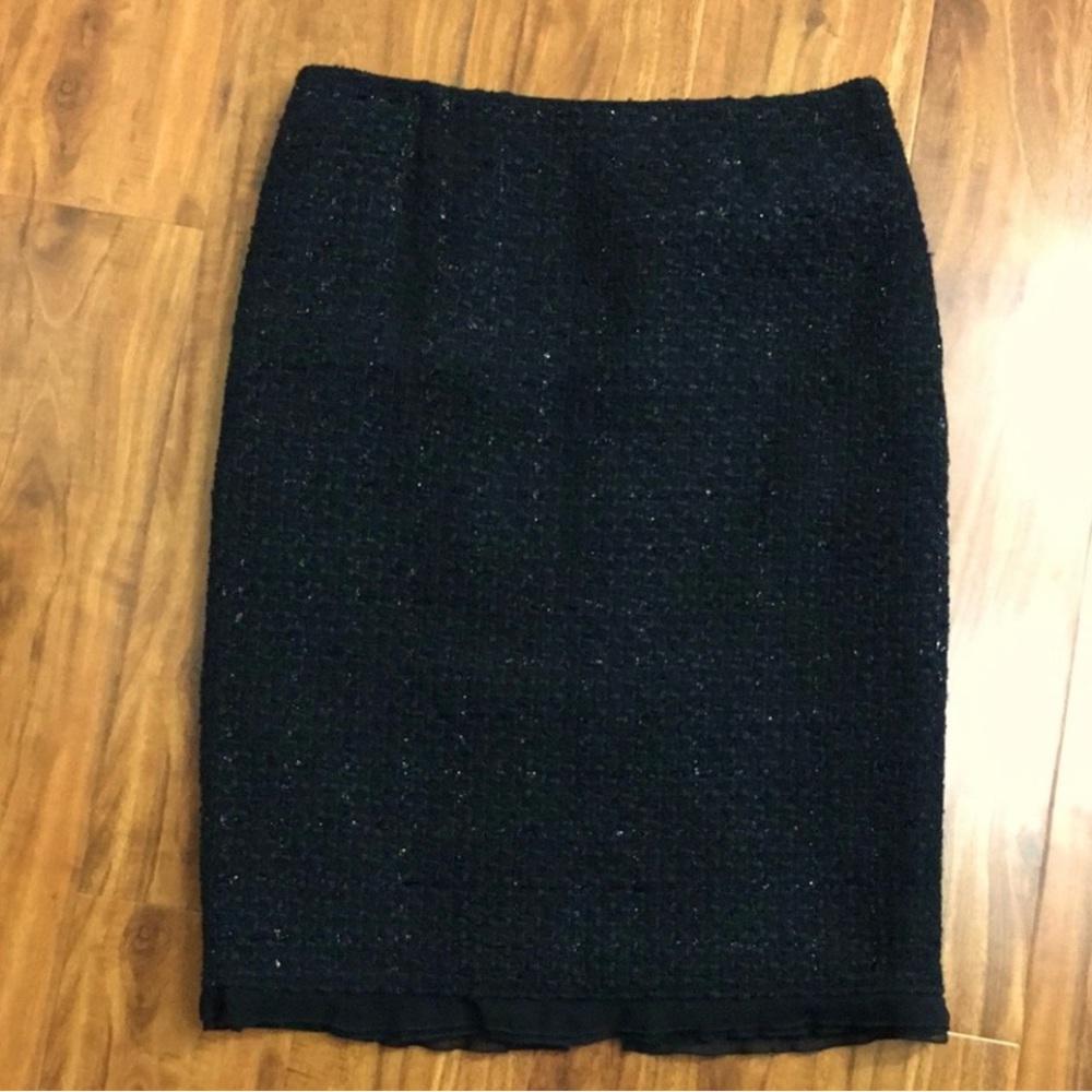 Nine West Women Black Metallic Tweed Wool Mix Pencil Skirt Size 2 Preppy Classic